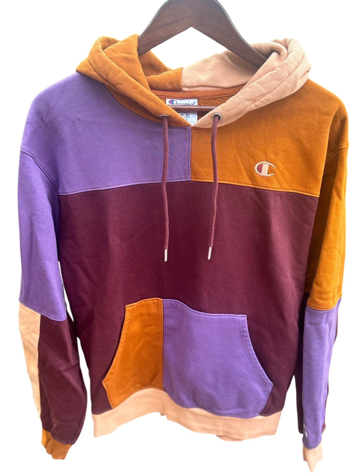 Champion Patchwork Color-block Hoodie - Size L