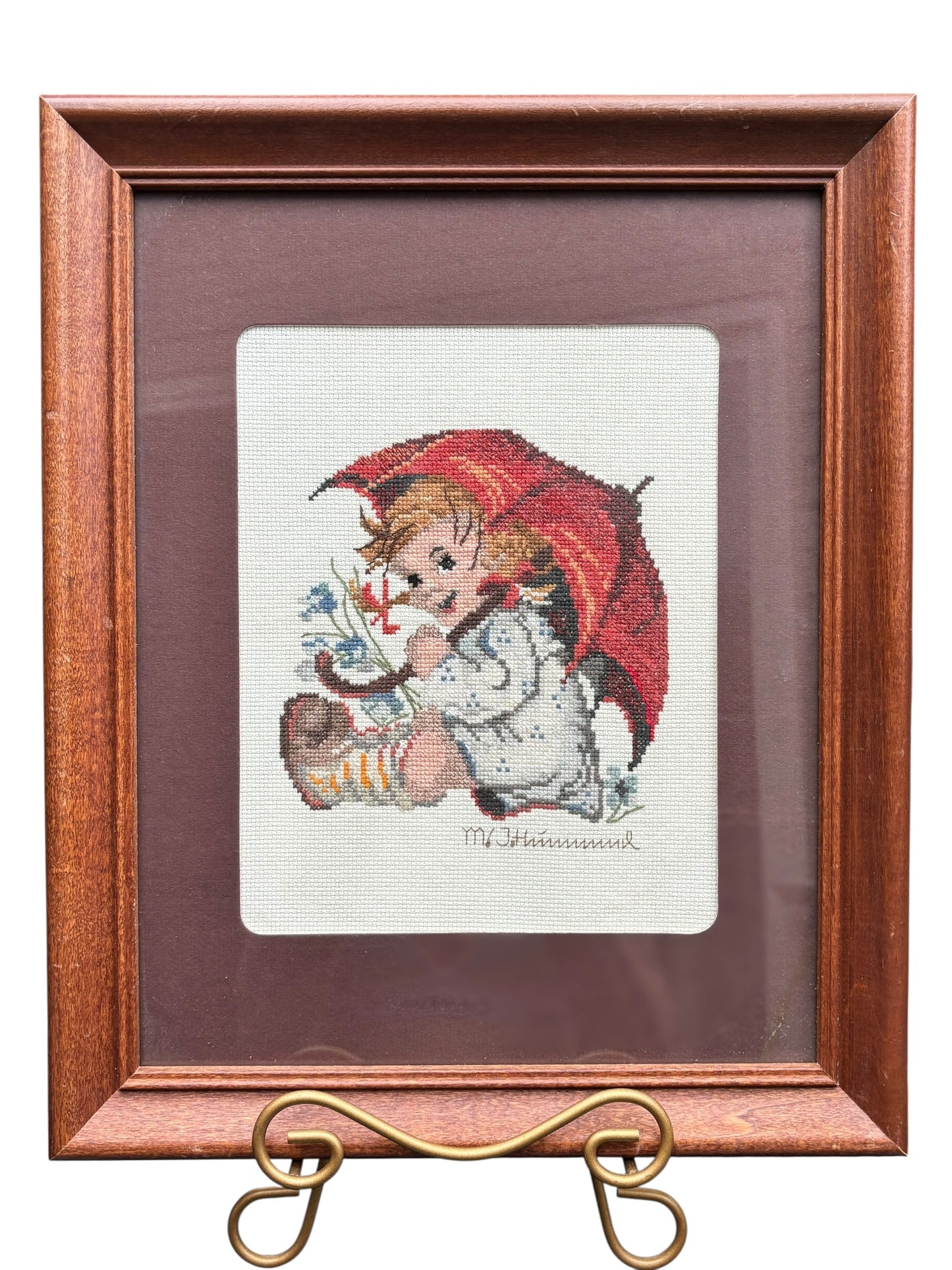 Vintage Hummel Cross-stitch Framed Photos - Set of 2