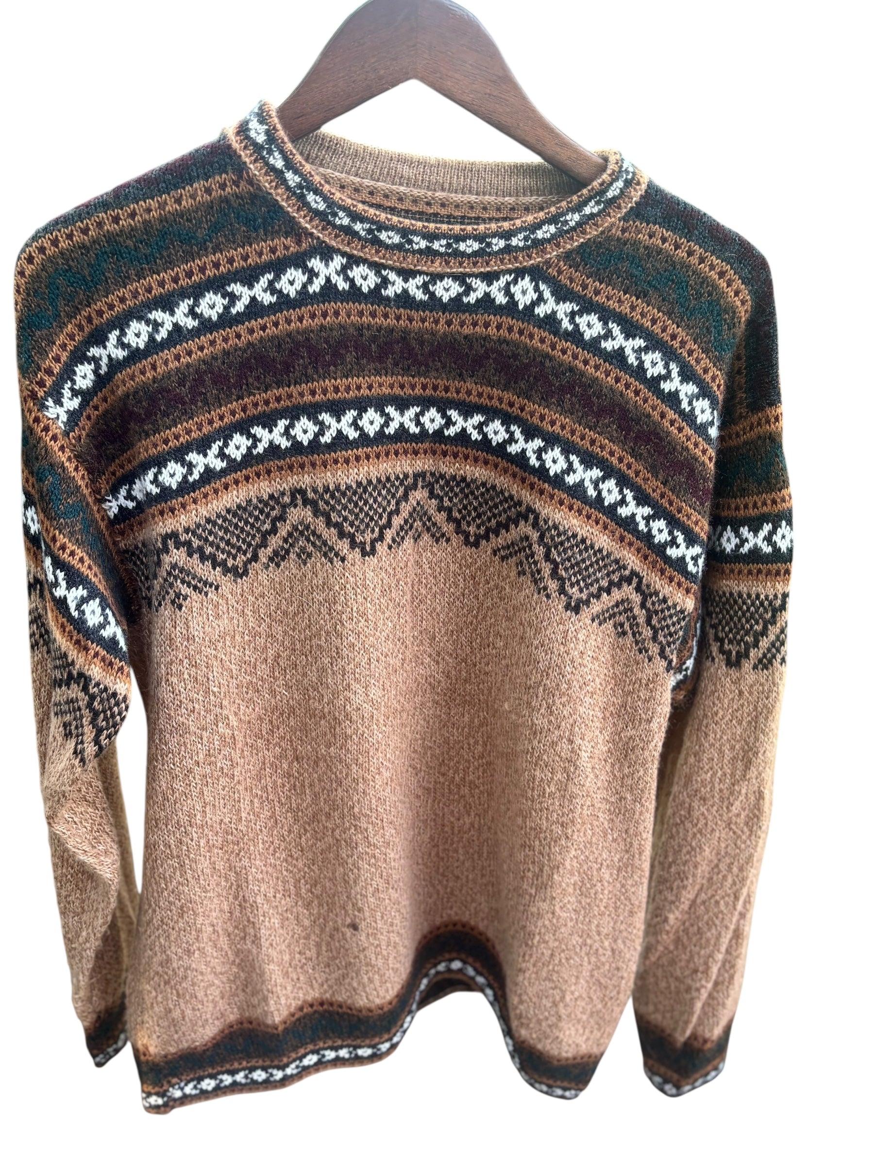 100% Alpaca Soft Handcrafted Beige Pattern Sweater - Size S