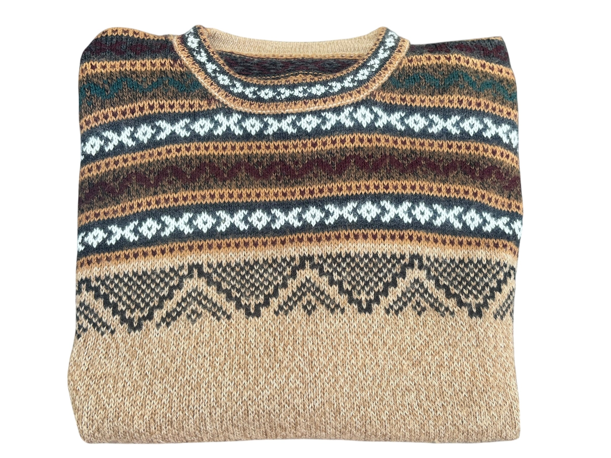 100% Alpaca Soft Handcrafted Beige Pattern Sweater - Size S