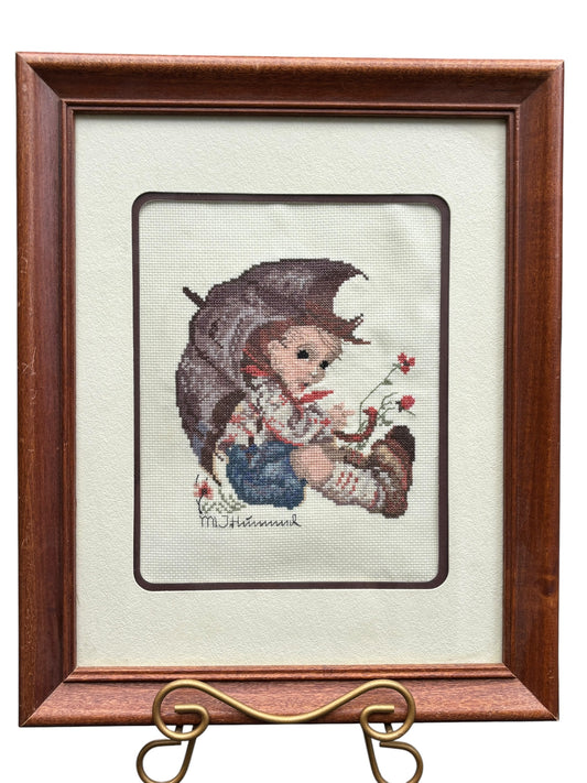 Vintage Hummel Cross-stitch Framed Photos - Set of 2