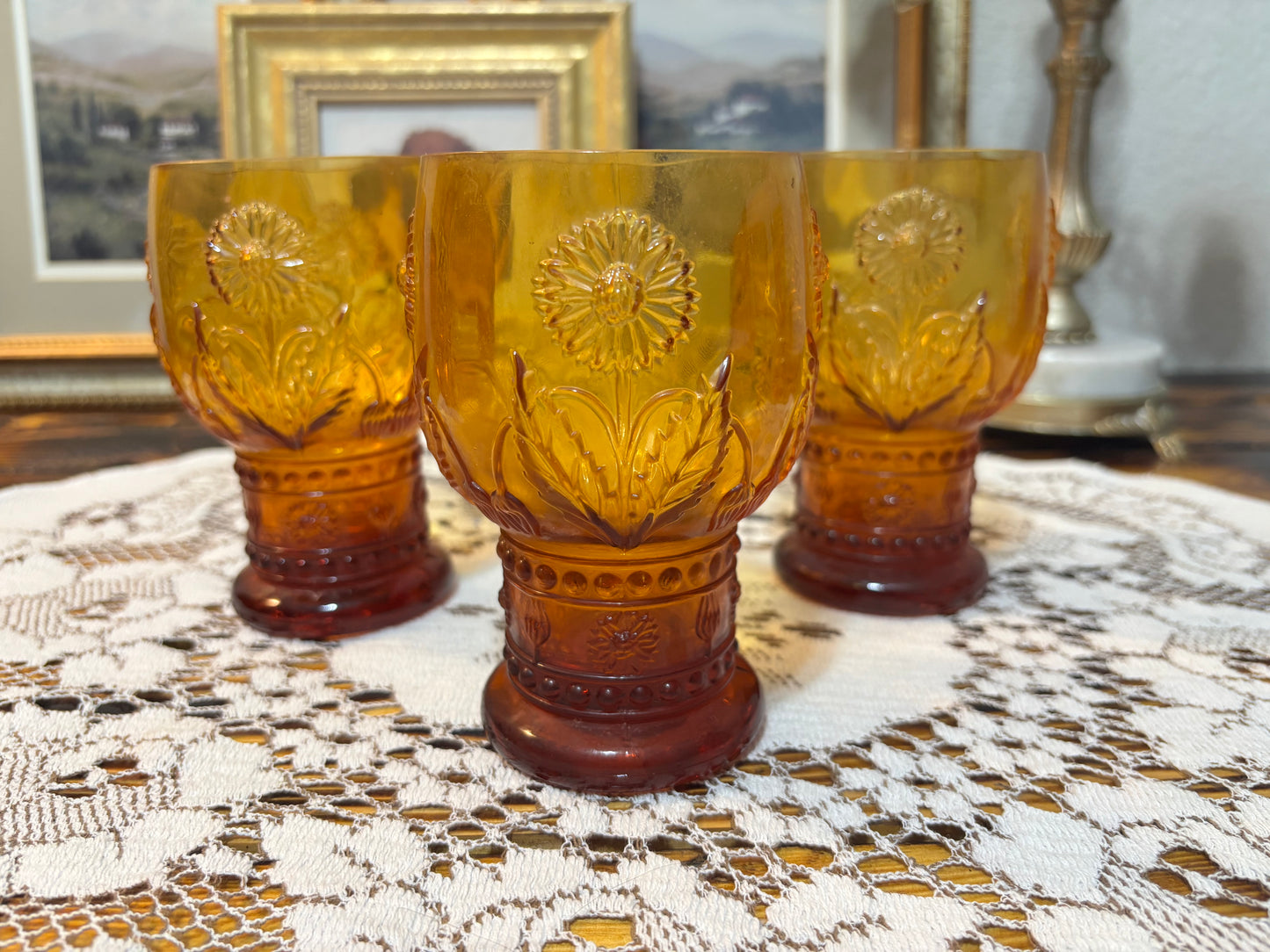 Rare Helianthus Amber Goblets